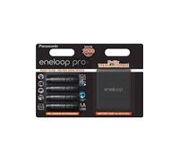 Panasonic Eneloop Pro Lot de 4 Piles Rechargeables Ni-MH 2500 mAh Taille AA + Support de Batterie