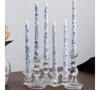 2/1 Pièce Bougie longue à motif bleu et blanc, Bougie de table à motif vintage de 9,84 pouces, Bougie longue à motif de fleur chinoise, Convient pour les mariages, les banquets et la décoration de la