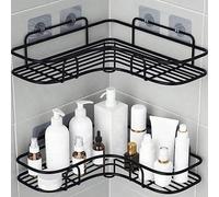 2/1 pièce, Étagère de rangement d'angle triangulaire noire et planifiée à usage auto-adhésif, Étagère de rangement d'angle murale auto-adhésive multifonction pour salle de bain, rangement de cosmétiqu
