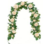 2/1 pièce Guirlande de vigne de rose artificielle champagne 6,5ft, couronne de rose fausse, convient pour la décoration de Noël, la décoration de cadeau de la Saint-Valentin, la décoration de cadeau d
