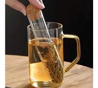 2/1 pièce Infuseur à thé en verre avec couvercle en liège, passoire à thé réutilisable, convient pour les tasses et les théières, bâton d'infusion en verre incliné créatif avec bouchon en liège hermét