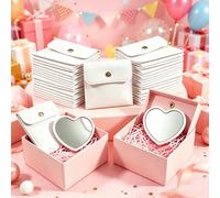 2/10/20 pièces Miroir de maquillage en forme de cœur et sac de maquillage en cuir PU, miroir de poche portable mignon et sac de rangement rose/blanc/noir, convient pour la décoration de la maison, les