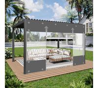 (2.1x3.7M) Rideaux d'extérieur en PVC transparent avec fermeture éclair, 650 g/m² Bâche transparente imperméable avec œillets de 30 mm, Rideaux de séparation résistants aux intempéries pour terrasse,