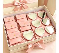 2/20/40 pièces Ensemble de miroir de maquillage en forme de cœur rose, blanc, noir et sac de maquillage, miroir de maquillage en verre rose portable avec sac de maquillage exquis, miroir de poche comp