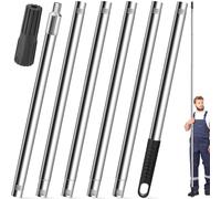 2.2M Kit Manche Telescopique avec Poignée PP, Perche Nettoyage Toiture Acier Inoxydable, Brosse Nettoyer Gouttière Extension, Canne Extensible Vitres 6 Segments pour Rouleau Peinture