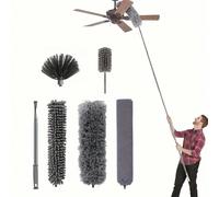 2/3/4/6 pièces Set de plumeau en microfibre, manche de plumeau extensible en plumes, plumeau de nettoyage réutilisable et flexible, léger et lavable, convient pour ventilateur de plafond, voiture Ense