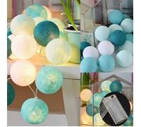 2,3 Mètres 20 Lumière Couleur Boule de Coton Couleur Boîte à Piles Pendentif Guirlande Lumineuse, Bleu