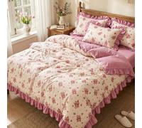 2/3 pièces Ensemble de housse de couette à volants, literie de dortoir, ensemble de literie floral rose pâle, décoration de chambre confortable, doux pour la peau et respirant, ultra doux anti-bouloch