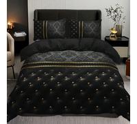 2/3 pièces Ensemble de housse de couette en faux texturé jacquard noir et or de luxe (1 housse de couette sans rembourrage + 1/2 taie d'oreiller sans rembourrage), impression haute définition pour la