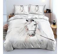 2/3 pièces Ensemble de housse de couette imprimée 3D aquarelle cheval blanc fond simple clair Ensemble de literie élégant et artistique avec motif animal (Seulement 1 taie d'oreiller incluse, Taille 1