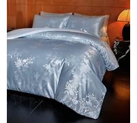 2/3 pièces Ensemble de housse de couette jacquard floral européen bleu, style simple élégant et luxueux, ensemble de literie en satin soyeux, housse de couette et taies d'oreiller, décoration de chamb