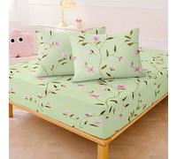 2/3 pièces Ensemble de literie ajustée - Drap de lit floral 1/2 pièces Taie d'oreiller et 1 pièce Volant anti-poussière de 30 cm, convient à tous les formats de lit, Twin/Double/Queen/King/Petit 140*2