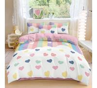 2/3 pièces Ensemble de literie, Ensemble de housse de couette, Décoration de chambre, Doux & Confortable, Imprimé cœur arc-en-ciel, Microfibre lavable, Respirant anti-poussière, Léger & Soyeux, Convie
