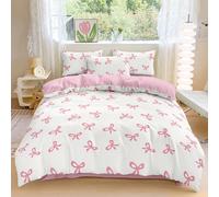 2/3 pièces Ensemble de literie, Ensemble de housse de couette, Literie douce & confortable imprimée de nœuds roses, Décoration de chambre style fille douce, Microfibre respirante anti-poussière, Convi