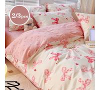 2/3 pièces Nœud papillon, Frais & Mignon, Artisanat Jacquard, Super Doux, Unisexe, Décoration de dortoir, Doux & Adorable, Ensemble de housse de couette & taie d'oreiller lavé et brossé Printemps/Été,
