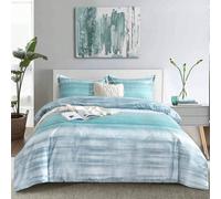 2/3 pièces Set Bleu, Gris, Bleu-Vert Rayé Imprimé Couette Réversible, Style Moderne Bohème Campagnard, Doux Luxueux Microfibre Légère Literie, Avec Fermeture Éclair Et Liens, Convient Pour Toutes Les 