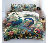 2/3 pièces Set Parure de couette imprimée en 3D avec motif floral de paon, parure de lit avec motif animal et végétal de bande dessinée, parure de couette à la mode et douce, décoration de chambre (Ta