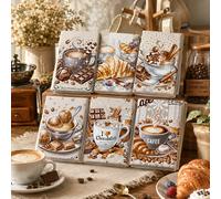 2/4/6 pièces Ensemble, Torchon de cuisine, Serviette de cuisine, Serviette de thé imprimée avec motif café croissant chocolat, Chiffon de vaisselle, Chiffon de nettoyage, 40cm*60cm Chiffon de séchage 