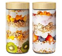2/4 pack de bocaux en verre de 16 oz avec couvercles hermétiques ; Boîtes à avoine de 10 oz/24 oz avec couvercles en bambou ; Bocaux à salade à large ouverture ; Boîtes de rangement alimentaire en ver