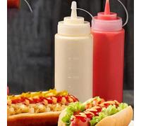 2/4 pièces Bouteilles à presser avec bouchons en plastique et tasses à mesurer rotatives, contenants distributeurs pour ketchup, sauce sésame, sauce BBQ, vinaigrette, huile d'olive, parfait pour la cu