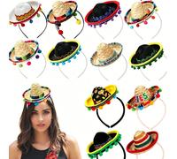 2/4 pièces Chapeau à large bord de style mexicain pour adultes, mini chapeau de carnaval avec décoration en tissu, décoration de fête convenant aux hommes et aux femmes, chapeau mexicain de festival c