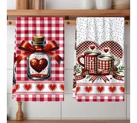 2/4 pièces Set, Torchons, Motif cœur et carreaux, Serviettes modernes en microfibre super absorbantes, Torchons de cuisine et de cuisson, Chiffons, Serviettes de nettoyage, Serviettes de toilette, Sup