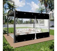 (2.4x2.4M) Rideaux d'extérieur en PVC transparent avec fermeture éclair, 650 g/m² Bâche transparente imperméable avec œillets de 30 mm, Rideaux de séparation résistants aux intempéries pour terrasse, 