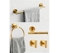 2/5 pièces Ensemble d'accessoires de salle de bain en acier inoxydable, porte-serviette, anneau porte-serviette, porte-papier hygiénique, crochet à peignoir, rangement mural pour salle de bain, convie