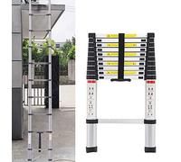 2,6 m Échelle télescopique en acier inoxydable antidérapante avec 9 barreaux, Échelle extensible portable pour extérieur et intérieur, capacité de charge : 150 kg