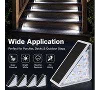 2/6 Pack 10 LED Lumières Solaires Triangulaires pour Marches, Lampes d'Escalier Extérieures Étanches IP65, Allumage/Extinction Automatique du Crépuscule à l'Aube, Éclairage Sans Fil pour Clôture, Lumi