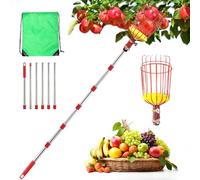 2,6M Cueille Fruit Telescopique 6 Poteau Amovible Outil Cueillette Pomme | Amovible, Pince avec Panier en Acier Inoxydable, Poteau Réglable Léger, Pour Poires Pêches