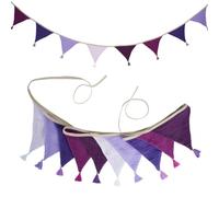2.6m Guirlande Fanion Bannière Triangle Décoration Bapteme Anniversaire Enfant Frange Champêtre Chic Vintage Coton Retro Banderole Suspendue DIY Cérémonie Boheme (Violet)