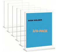 2/6pcs Porte-affiche en acrylique, support de panneau en plastique en forme de T vertical avec base, porte-flyer de bureau transparent double face en verre organique, convient pour restaurant, bureau,