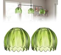 2 Abats-jour Tulipe Verte en Verre, 14 x 9,9 cm, pour Douilles E26 E27, Abat-jour Remplacement Rétro, Petit Motif Floral, pour Suspension et Applique Murale
