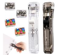 2 Agrafeuses Reutilisables avec 200 Recharges Pince Poussoir Mini | Agrafeuse Sans Trou Pince a Reliure Metal Portable Fournitures Scolaires Bureau Maison