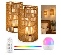2 appliques murales Boho en rotin avec batterie et télécommande RVB Intensité réglable lampe chevet vintage lanterne bambou
