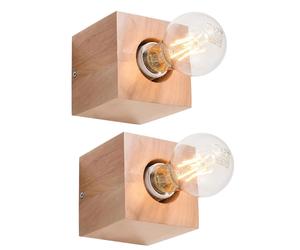 2 appliques murales pour chambre à coucher, forme cube, bois marron, H 10 cm