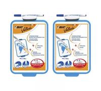 BIC Velleda Ardoise Ecolier Double Face Effaçable à Sec (19x26 cm) avec Feutre Bleu Effaçable à Sec et Effacettes - Lot de 2
