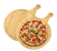2 Assiettes à Pizza,Planche Pizza,Moule à Pizza rond de 30 cm avec poignée | Assiette de présentation rainurée, idéale pour découper et servir charcuterie, pain, fromage, pizza, couleur bois naturel