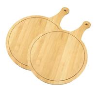 2 Assiettes à Pizza,Planche Pizza,Moule à Pizza rond de 30 cm avec poignée | Assiette de présentation rainurée, idéale pour découper et servir charcuterie, pain, fromage, pizza, couleur bois naturel