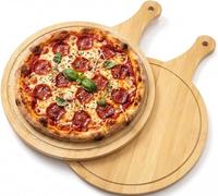 2 Assiettes à Pizza,Planche Pizza,Moule à Pizza rond de 30 cm avec poignée | Assiette de présentation rainurée, idéale pour découper et servir charcuterie, fromage, pizza, pain, couleur bois naturel