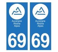 2 autocollants stickers Auto - Département 69 / Nouveau logo Auvergne - Rhônes-Alpes