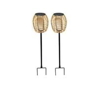 Lumisky Balises solaires BAVINA – poly rotin, LED solaire + télécommande, H71,5 cm – Lot de 2