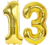 2 ballons Chiffre 13 dorés XXL 100 cm Ballon gonflable géant avec chiffres 13 ballons en aluminium en forme de chiffre 13, ballons à l'hélium pour décoration d'anniversaire, fête
