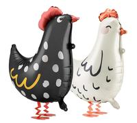 2 ballons en aluminium en forme de poulet, noir et blanc à pois, décorations de dessin animé, ballons pour fête d'anniversaire d'enfants 2pcs
