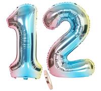 2 Ballons Numéro 12, Ballon 12 Ans Anniversaire Arc en Ciel Bleu Fille Garcon ,40" Géant Ballon Figurines Gonflable Hélium Feuille Chiffres Pour La Décoration De Fête D'anniversaire,Prom (XXXL 80cm)