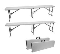 2 Bancs pliants blancs-Bancs pliants jardin- Bancs pliants Camping - 182X28X43cm