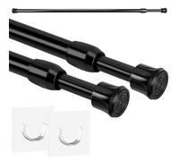 2 barre de douche sans foret porte tringle à rideau en acier inoxydable tringle à rideau rétractable, 50-90cm multifonction tringle à manteau tringle à nid de chat (Noir)
