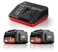 2 batteries de 5,5 Ah pour appareils Einhell 18V, avec écran LCD, et chargeur 4A