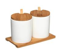 2 boîtes pour miroirs en céramique + bambou |L. 18 x D 9,5 x H 11,5 cm